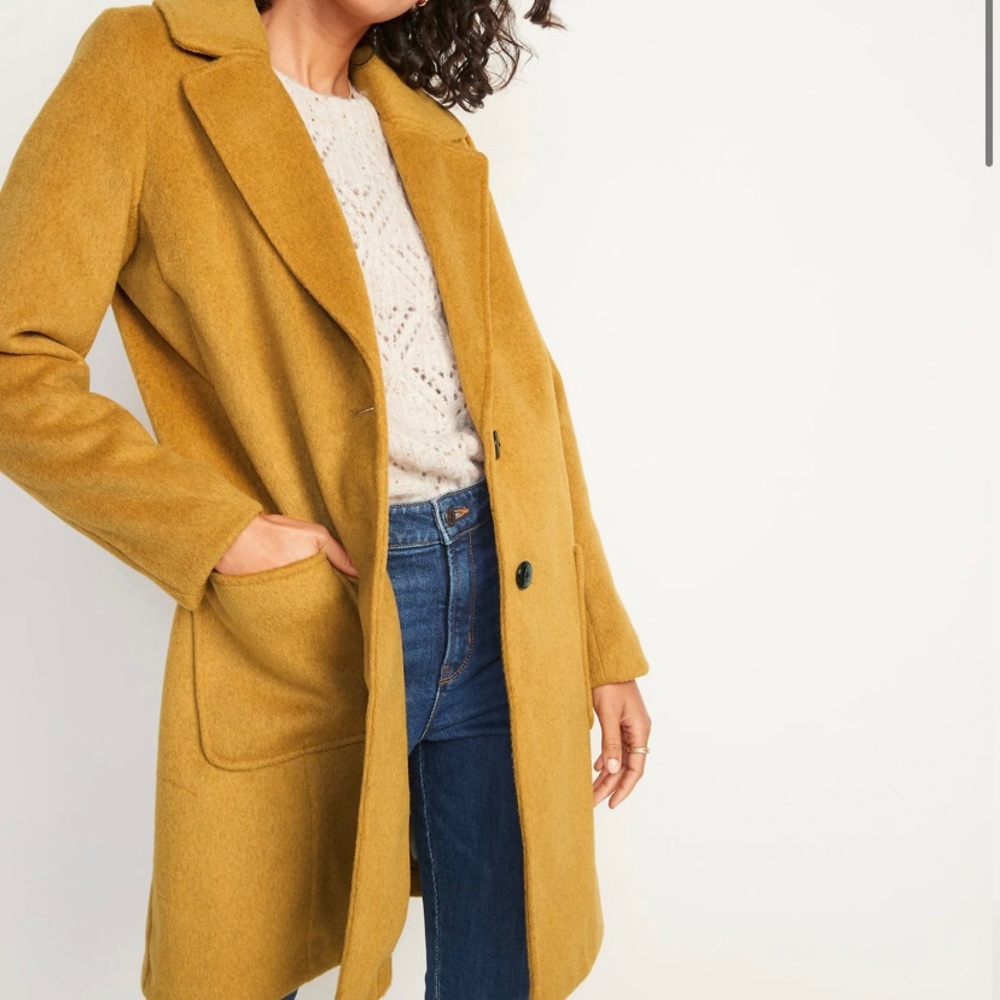 Old Navy Mustard Wool-Blend Long Coat